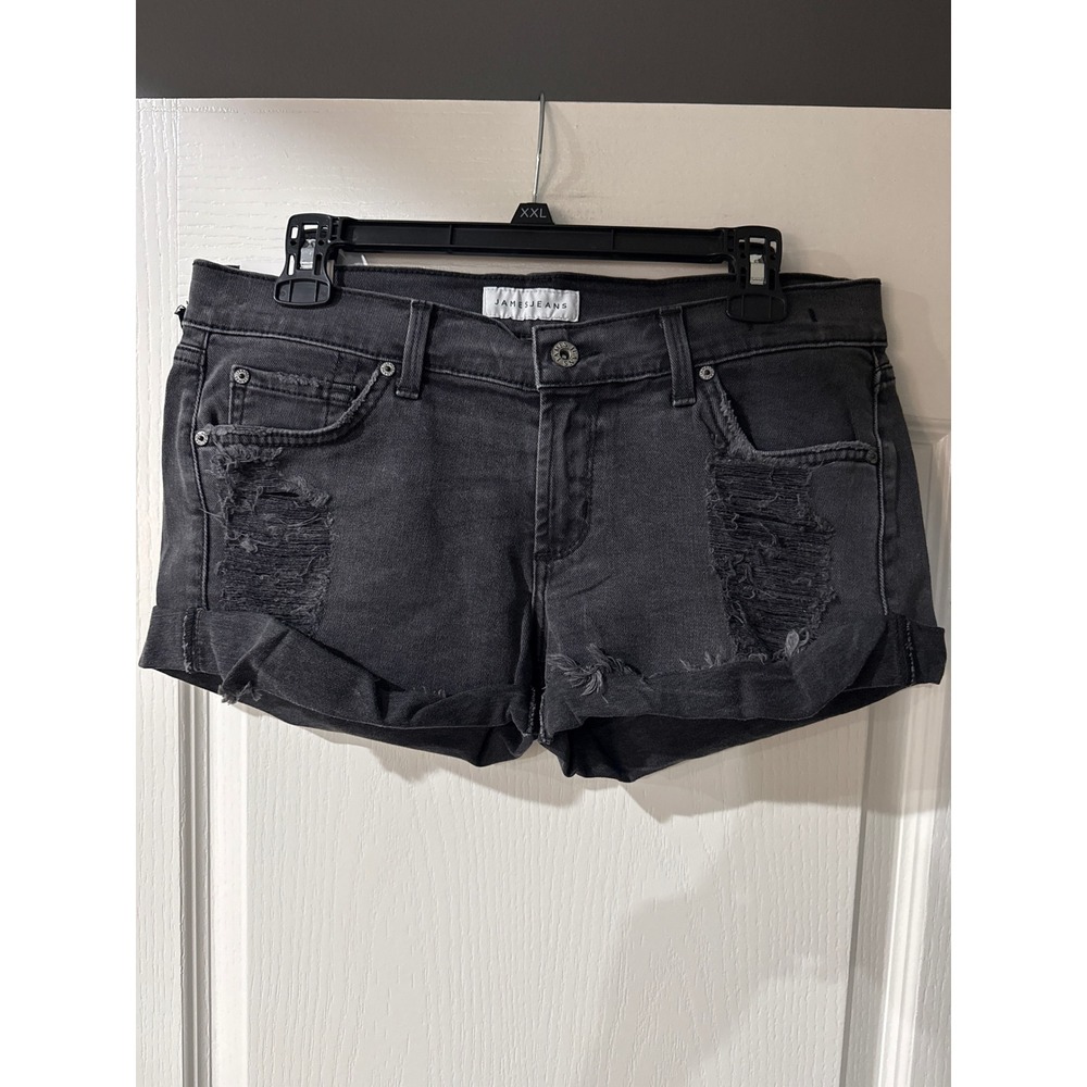 James Jeans Charlie Vintage Blk Distressed Rolled Hem Baggy Boyfriend Shorts 28